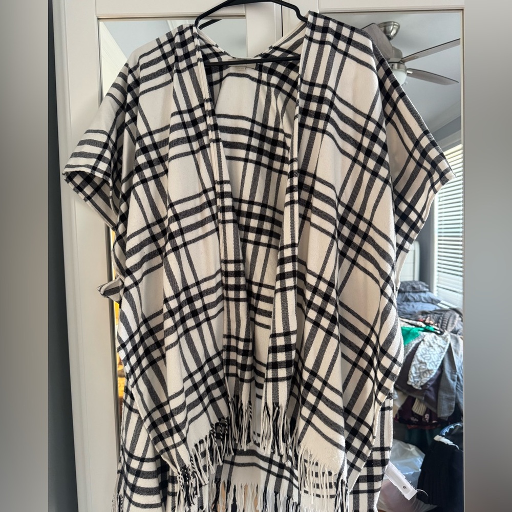 Black and White Plaid Poncho